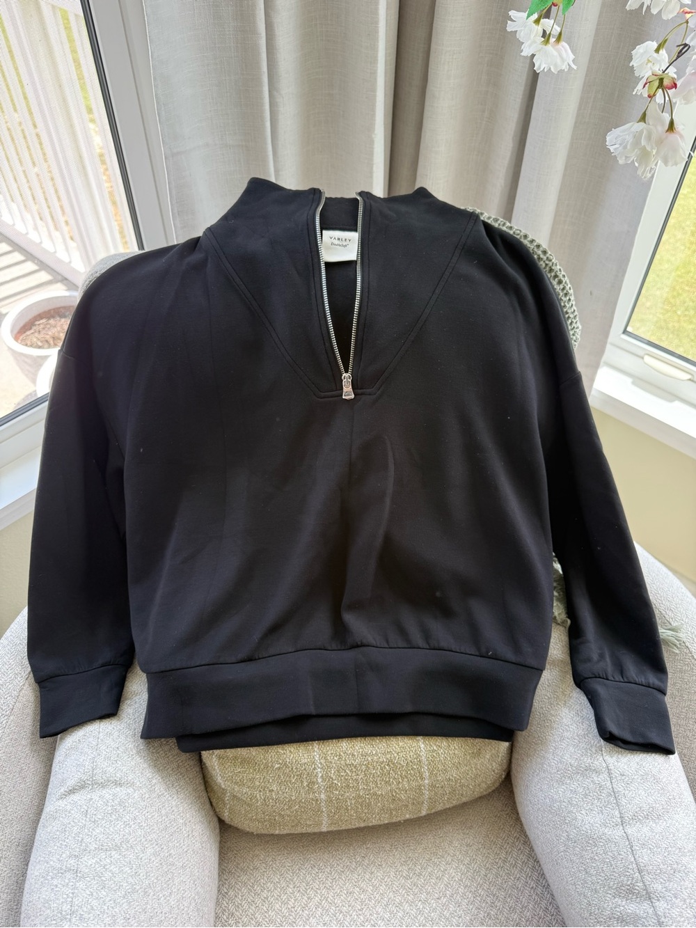 Varley Black DoubleSoft Zip-Front Pullover